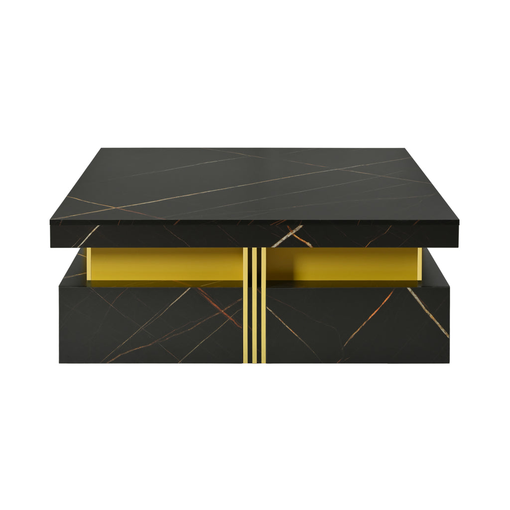 Modern Black Square Storage Coffee Table With 4 Drawers - Grand Goldman Shop