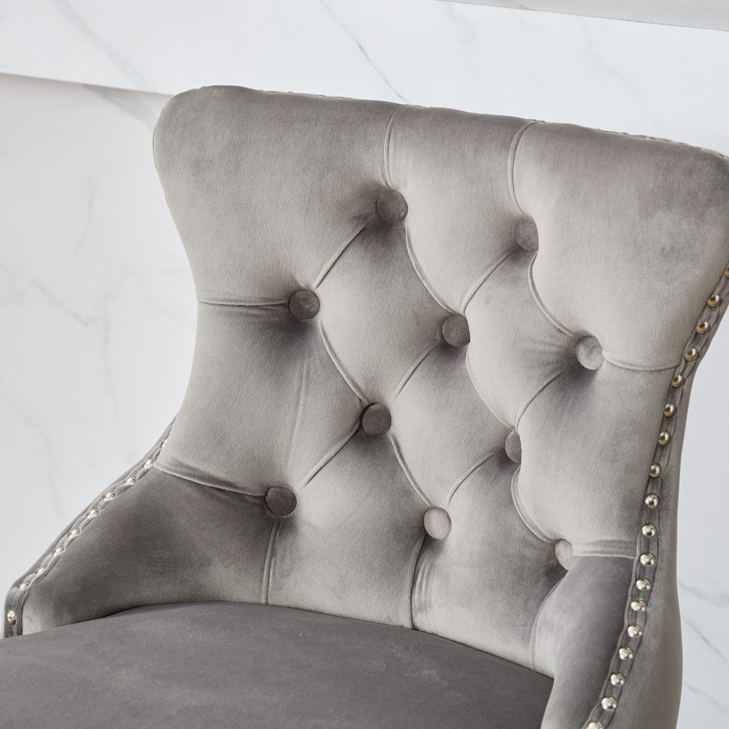 Swivel Velvet Barstools with Button Tufted Decoration and Wooden Legs, and Chrome Nailhead Trim, Leisure Style Bar Chairs,Bar stools, Set of 2 (Gray),SW1860GY - Grand Goldman Shop