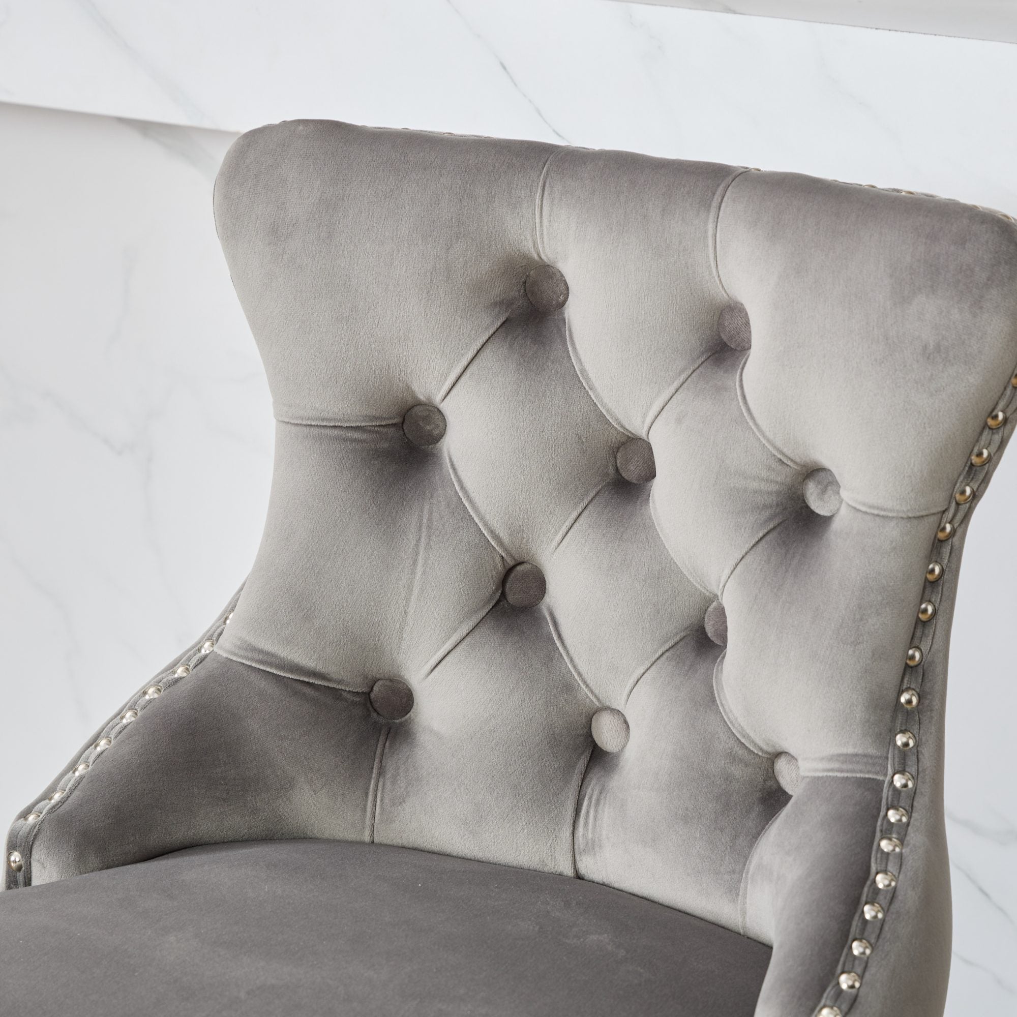 Swivel Velvet Barstools with Button Tufted Decoration and Wooden Legs, and Chrome Nailhead Trim, Leisure Style Bar Chairs,Bar stools, Set of 2 (Gray),SW1860GY - Grand Goldman Shop