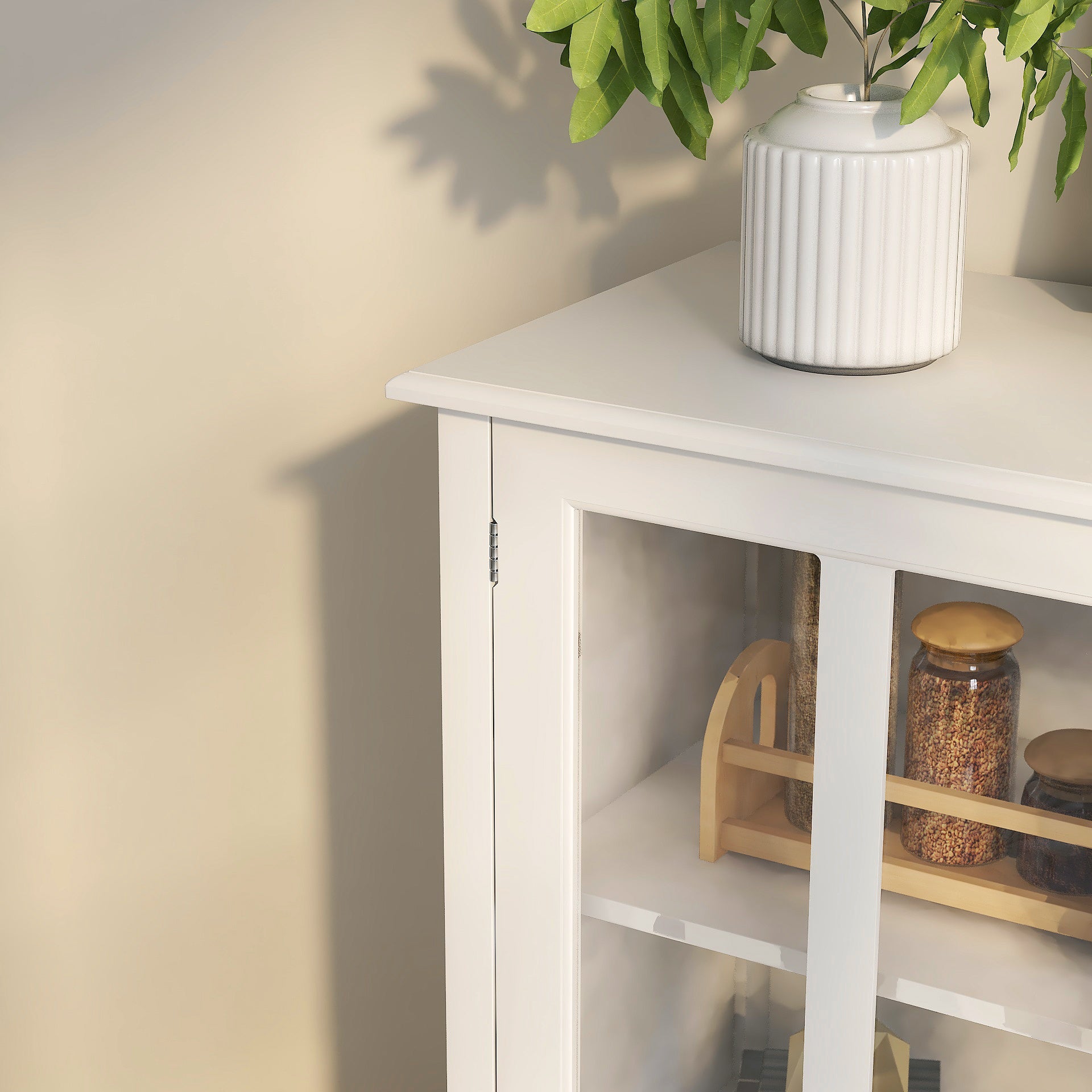 Buffet storage cabinet with double glass doors and unique bell handle - Grand Goldman Shop