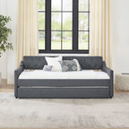 Twin Size Upholstered Daybed with Trundle and USB Charging, Dark Gray Linen - Grand Goldman Shop