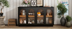 TREXM 4-Door Large Storage Buffet Cabinet with Glass Doors, Arched Cabinet with Adjustable Shelves for Kitchen, Dining Room and Living Room (Black) - Grand Goldman Shop