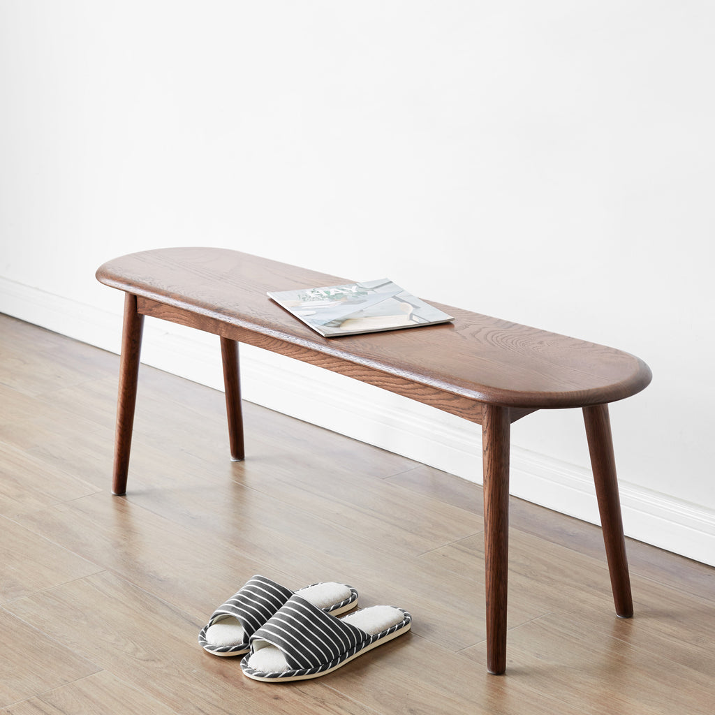 Natural Oak Wood Dining Bench Table Bench with Half-Round Design in Walnut Finish - Grand Goldman Shop