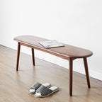 Natural Oak Wood Dining Bench Table Bench with Half-Round Design in Walnut Finish - Grand Goldman Shop