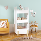 Kids Bookshelf with Chalkboard Side – Bear-Shaped Wooden Bookcase with 3-Tier Storage, Drawing Board for Toddlers, Toy and Bo