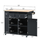 Kitchen Island with Power Outlet,Kitchen Storage Island with Drop Leaf and Rubber Wood,Open Storage and Wine Rack,5 Wheels,with Adjustable Storage for Home, Kitchen, and Dining Room, Black - Grand Goldman Shop