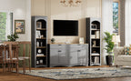 ON-TREND 3-Piece Farmhouse Entertainment Center with Storage Cabinet for TVs Up to 70', Mid-Century TV Stand with Bookshelf, Rustic Versatile Sideboard with Adjustable Shelves for Living Room, Grey - Grand Goldman Shop