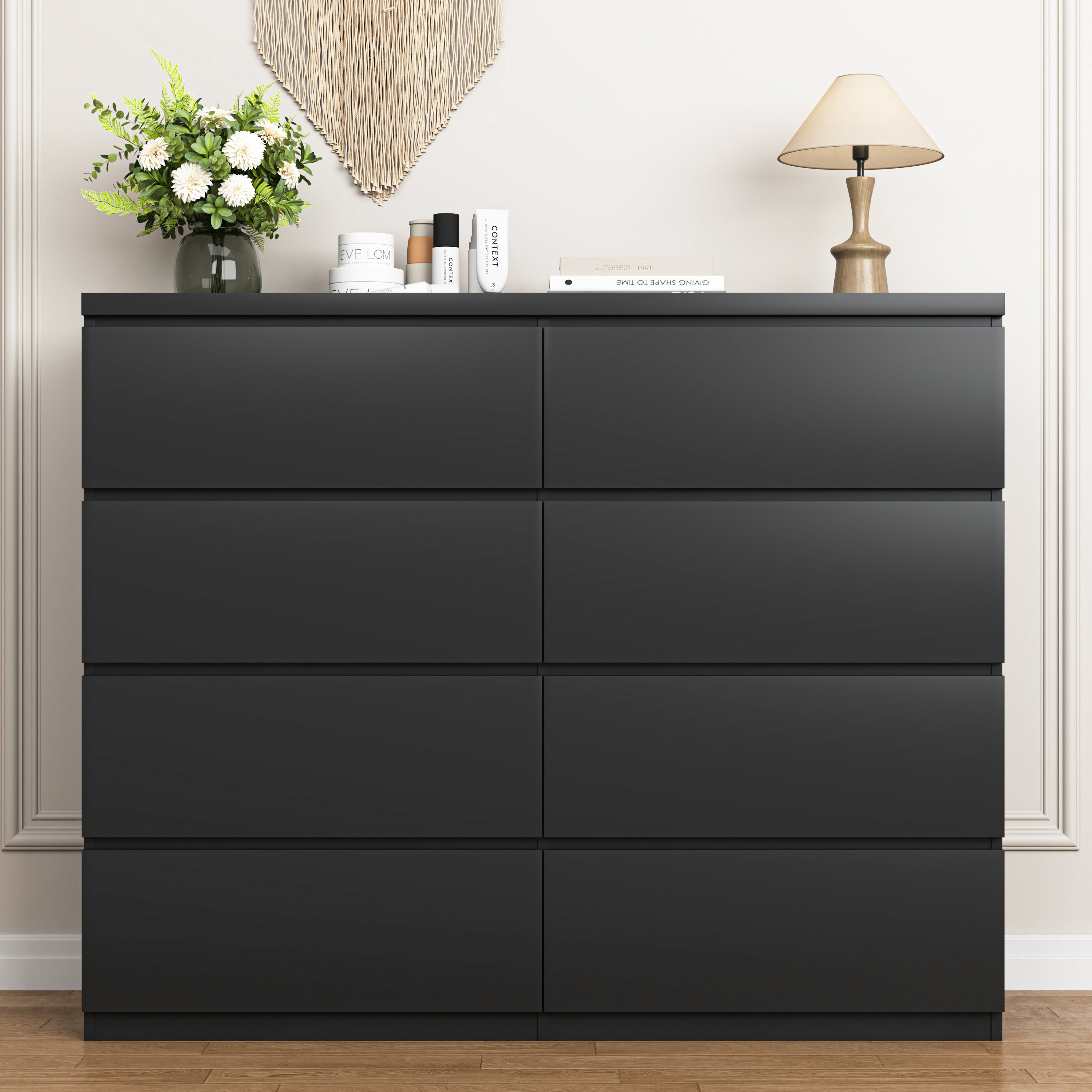 8 Drawers Dresser for Bedroom, Wood Bedroom Dresser Modern Drawer Chest, 8 Chest of Drawer, Tall Dresser for Closet, Dressers Organizer for Living Room, Closet,Black - Grand Goldman Shop