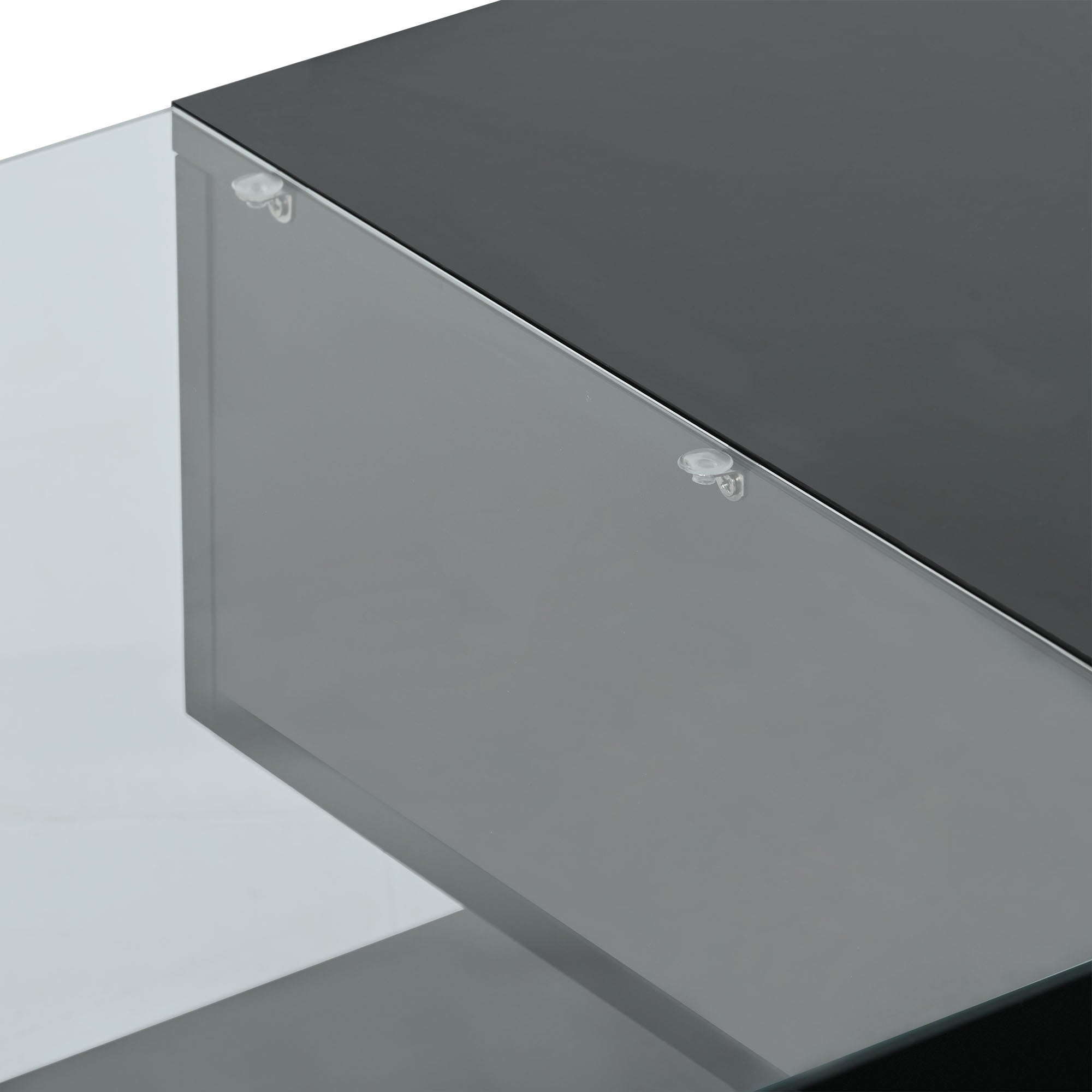 [VIDEO provided] ON-TREND Modern Coffee Table with Tempered Glass, Wooden Cocktail Table with High-gloss UV Surface, Modernist 2-Tier Rectangle Center Table for Living Room, Black - Grand Goldman Shop