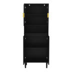Tempered Glass Door Tall Storage Bookcase with adjustable board, 4 doors MDF painting finished cabinet, Black, Living room Bedroom storage - Grand Goldman Shop
