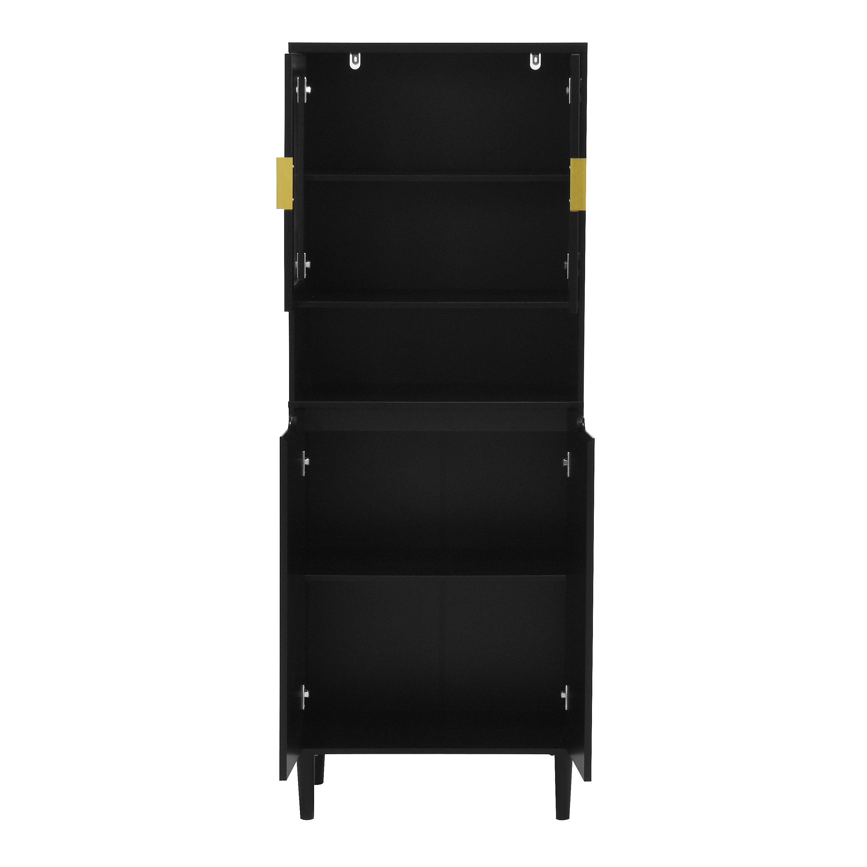 Tempered Glass Door Tall Storage Bookcase with adjustable board, 4 doors MDF painting finished cabinet, Black, Living room Bedroom storage - Grand Goldman Shop