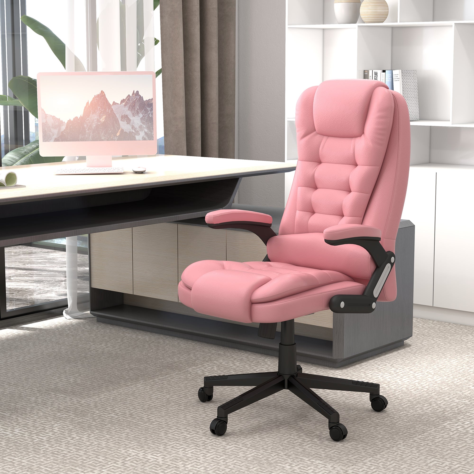 HOMCOM High Back Vibration Massage Office Chair with 6 Vibration Points, Heated Reclining PU Leather Computer Chair with Armr
