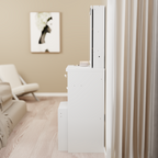 29.2' Small Space Left Bedside Cabinet Vanity Table + Cushioned Stool, Extra Large Right sliding mirror, Multi Layer High Capacity Storage, Practical Fashionable Dresser, EPA, GCC, UL Certificate - Grand Goldman Shop
