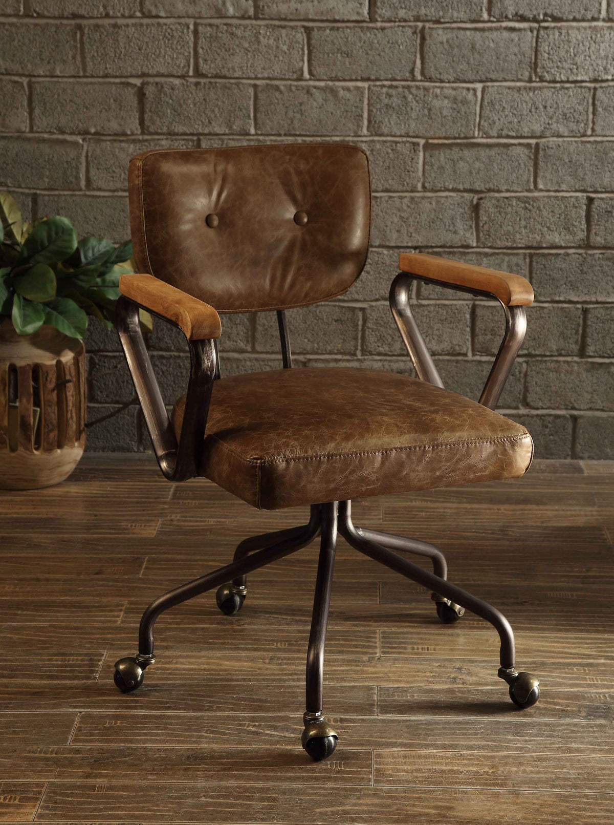 Hallie Vintage Whiskey Top Grain Leather Office Chair | Premium Home Decor - Grand Goldman