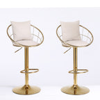 Off-White Velvet Bar Chair, Pure Gold Plated, Unique Design, 360-Degree Rotation, Adjustable Height, Suitable for Dining Room and Bar, Set of 2 - Grand Goldman Shop