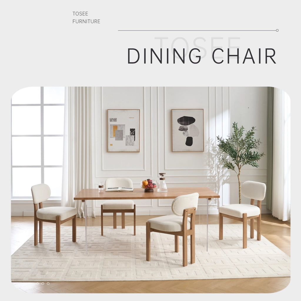 Modern Farmhouse Dining Chairs Set of 2 in Beige, Fabric Upholstered Wooden Kitchen Chairs with Ergonomic Backrest and Adjustable Feet, Rubber Wood Frame - Grand Goldman Shop