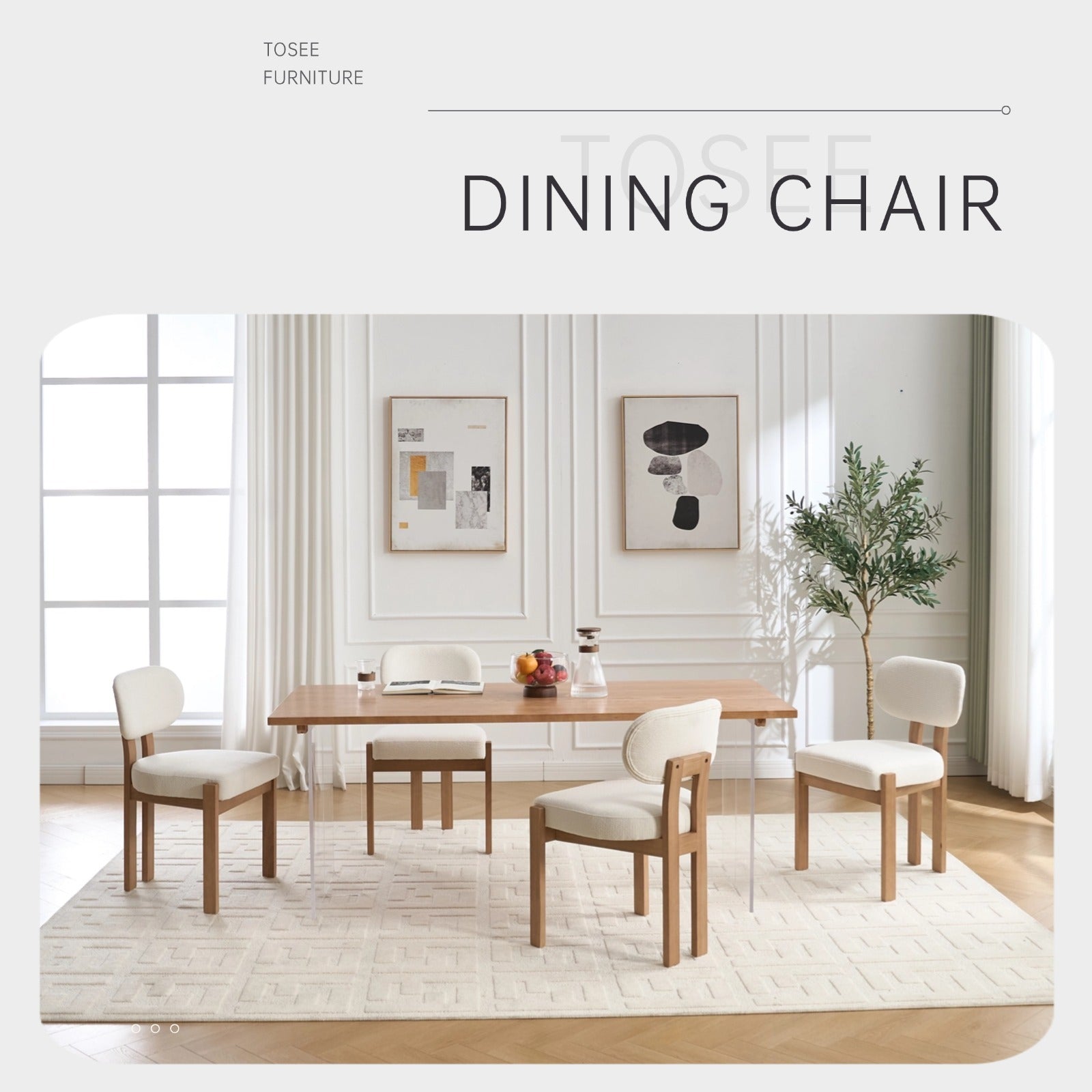 Modern Farmhouse Dining Chairs Set of 2 in Beige, Fabric Upholstered Wooden Kitchen Chairs with Ergonomic Backrest and Adjustable Feet, Rubber Wood Frame - Grand Goldman Shop