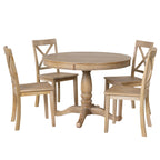 Modern Natural Wood Wash Dining Table Set for 4 with Round Table and Chairs, Solid Wood and MDF - Grand Goldman Shop