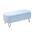 Blue Storage Ottoman Bench for End of Bed Gold Legs, Modern Grey Faux Fur Entryway Bench Upholstered Padded with Storage for Living Room Bedroom - Grand Goldman Shop