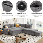 U_STYLE L-shaped Pull-Out Sofa Bed with Storage, USB Ports, and Cup Holders, Modular Design for Living Rooms, Offices & Apartments - Grand Goldman Shop