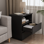 (Set of 2)End Table with Fast USB C Charging Station, Sofa Side Table with 2 Drawers, Large Storage Modern Wood Storage Cabinet for Living Room,Bedroom,Office, Black - Grand Goldman Shop