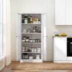 61' White Metal Kitchen Pantry Cabinet with Adjustable Storage and 4 Heavy Duty Shelves - Grand Goldman Shop