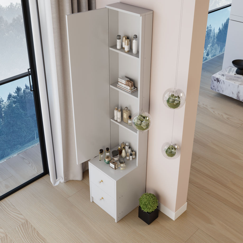 Simple Stylish Dressing Mirror Cabinet, Cosmetic Organizer Cabinet, Jewelry Cabinet, Extra Large Full Body Mirror, Multi Layer High Capacity Storage, 11.8' x 15.7' x 63', EPA, GCC, UL Certificate - Grand Goldman Shop