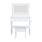 Modern White Vanity Desk with Large Mirror, Power Outlet & Hair Dryer Holder, Adjustable Lighting, 5 Drawers - Grand Goldman Shop