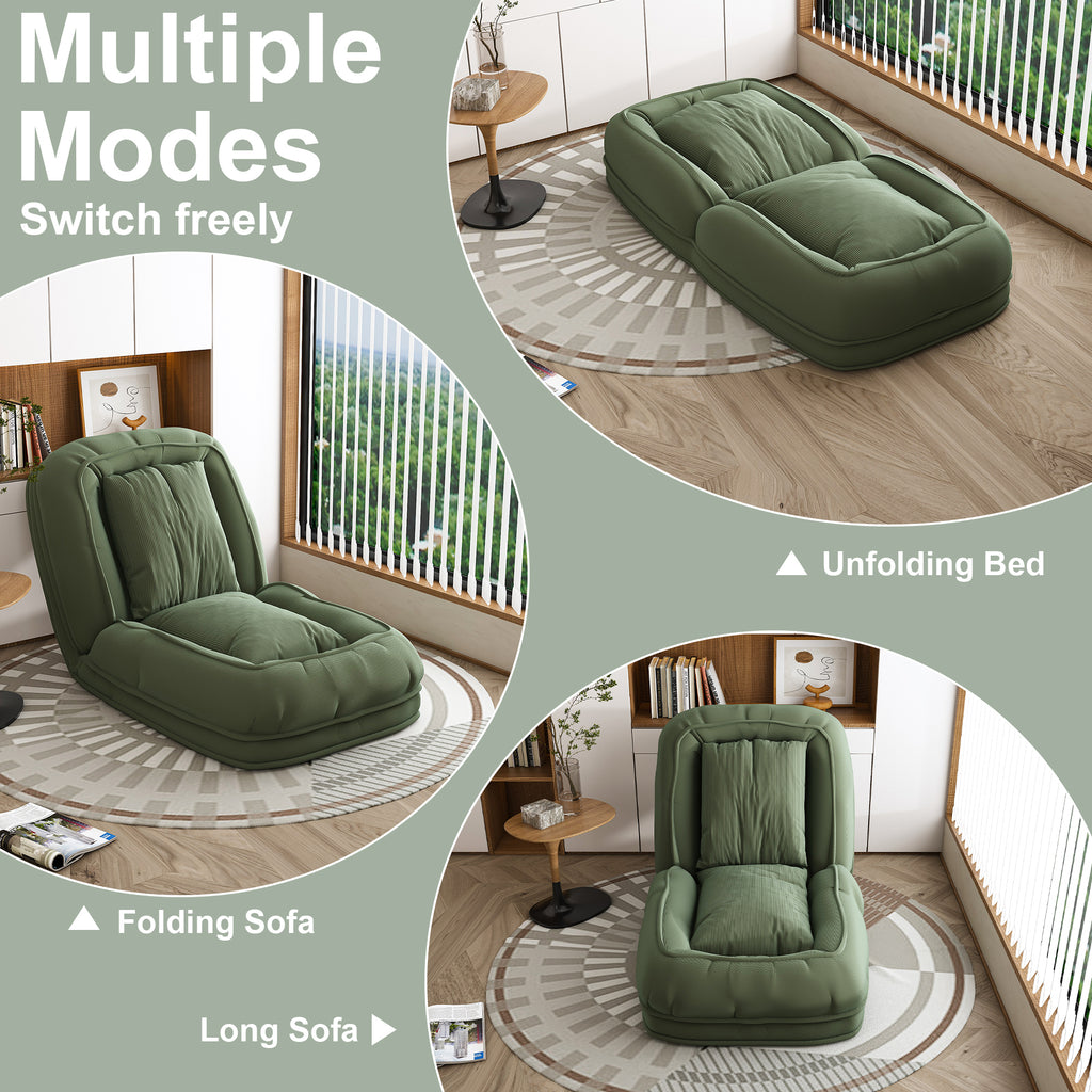 Green Upholstered Human Dog Bed with 5 Adjustable Positions, Foldable Lazy Sofa Bed for Adults and Pets, Includes 2 Soft Pillows for Bedroom, Living Room, Reading Corner - Grand Goldman Shop