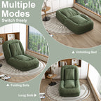Green Upholstered Human Dog Bed with 5 Adjustable Positions, Foldable Lazy Sofa Bed for Adults and Pets, Includes 2 Soft Pillows for Bedroom, Living Room, Reading Corner - Grand Goldman Shop