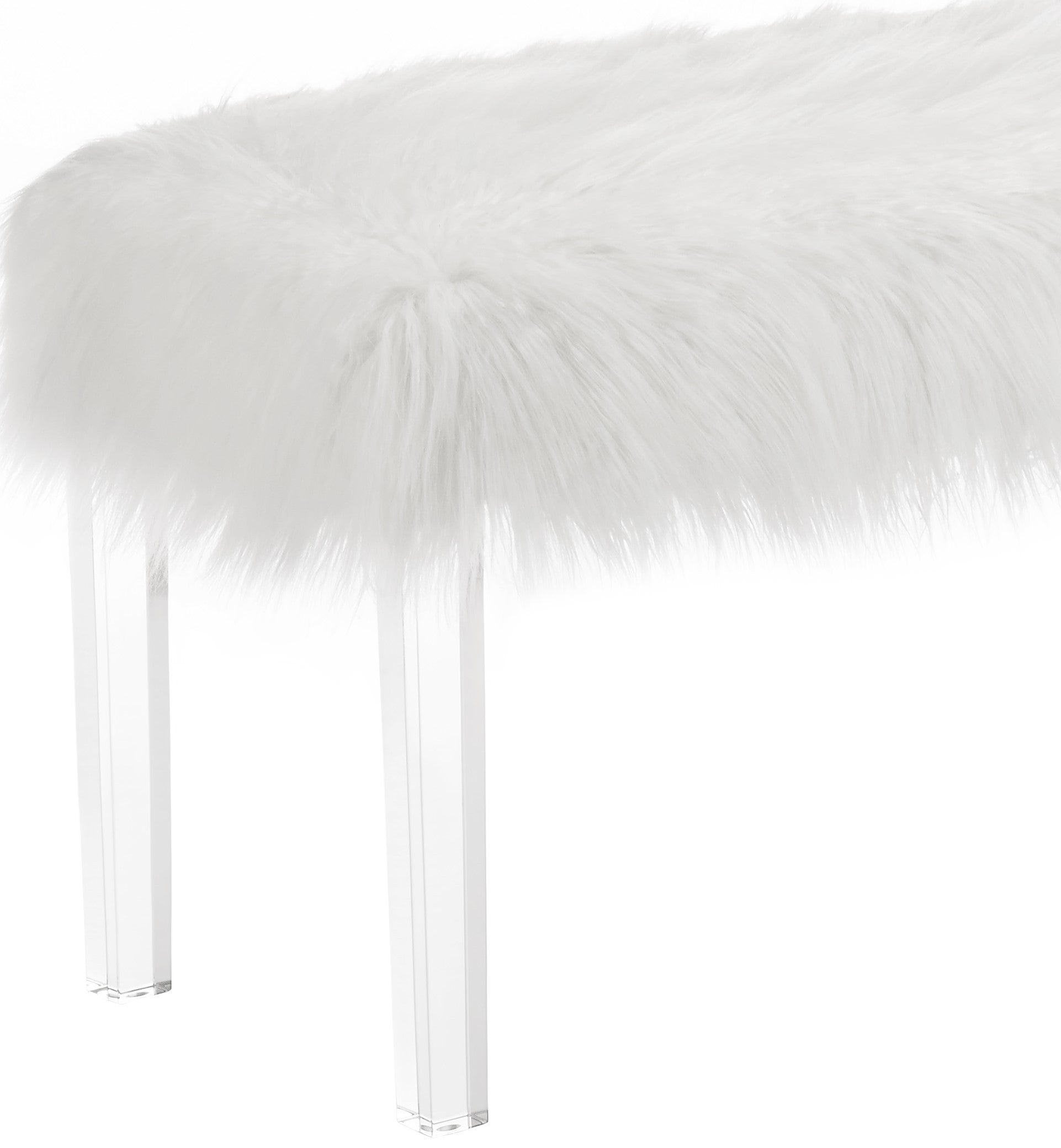 White Faux Fur Bench with Acrylic Legs - Grand Goldman Shop