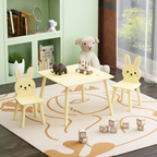Kids Table and Chair Set with 2 Bunny Chairs, Children's Wooden Activity Table for Toddlers, Cute Animal Design Study Play Se