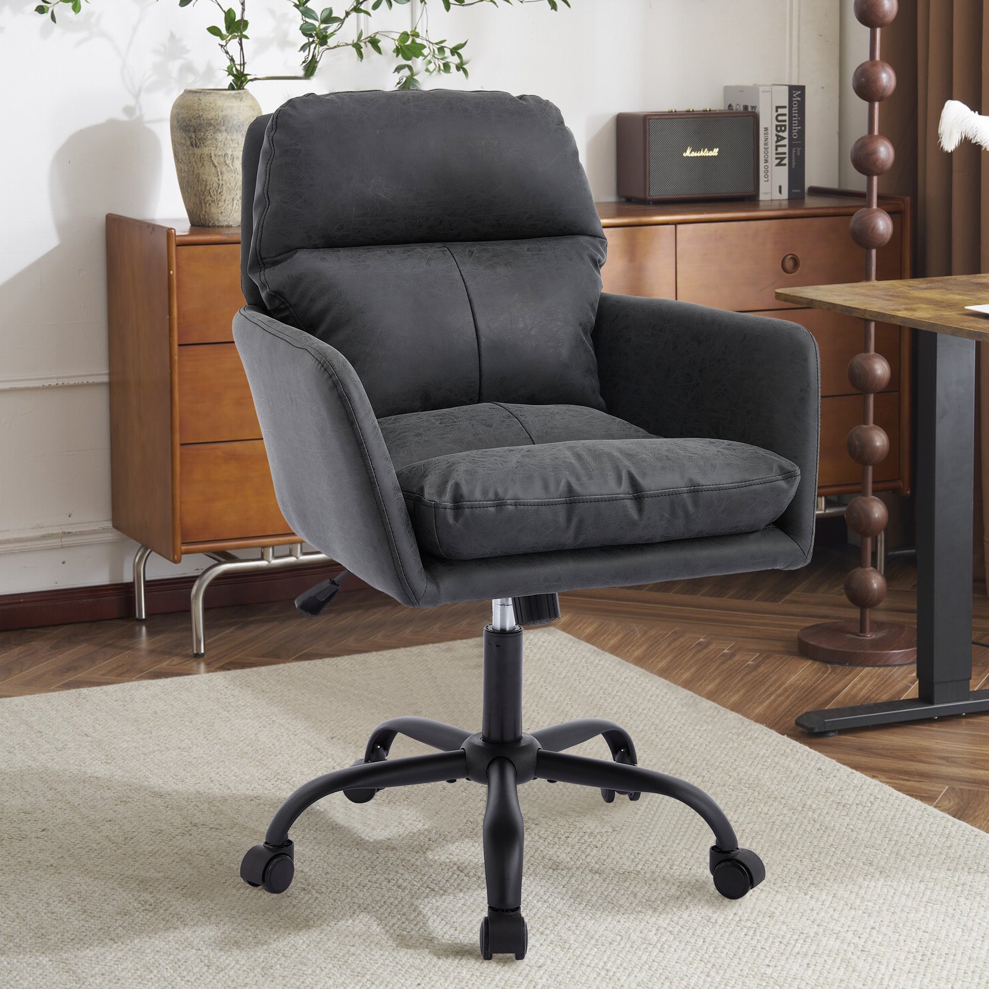 TY Adjustable Office Chair, Ergonomic Swivel Chair, Black Leather, Comfortable for Long Sitting, Versatile Home and Office Us