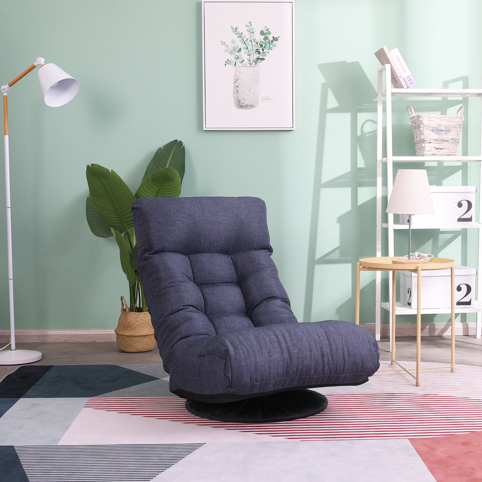 Navy Adjustable Japanese Reclining Floor Chair Sofa with Metal Frame for Living Room & Balcony - Grand Goldman Shop