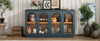 TREXM 4-Door Large Storage Buffet Cabinet with Glass Doors, Arched Cabinet with Adjustable Shelves for Kitchen, Dining Room and Living Room (Navy) - Grand Goldman Shop