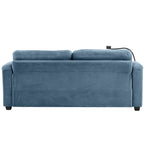 Navy Blue Corduroy Sleeper Sofa Loveseat with Full Size Mattress, USB Ports, Cup Holders, Side Pockets and Phone Holder - Grand Goldman Shop