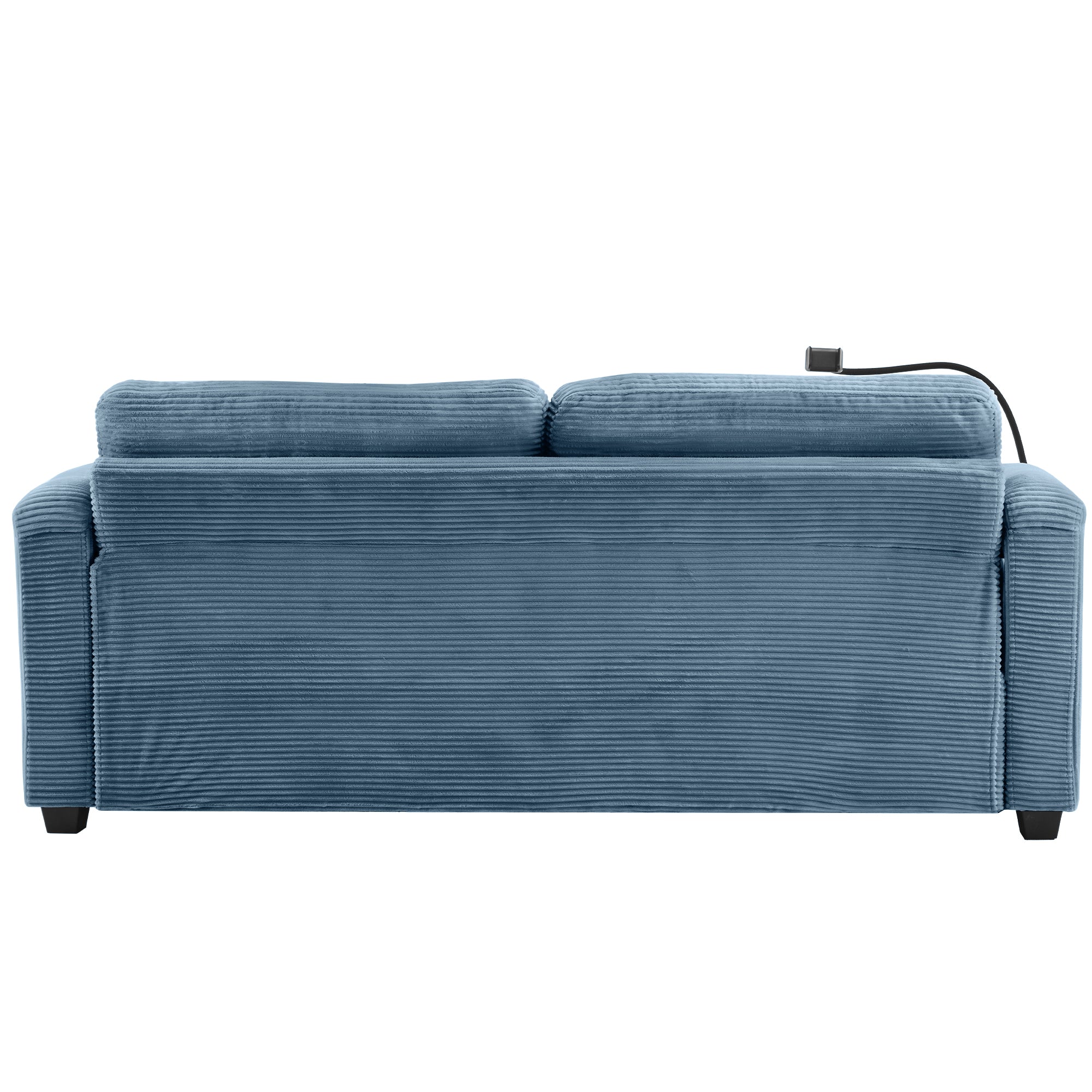 Navy Blue Corduroy Sleeper Sofa Loveseat with Full Size Mattress, USB Ports, Cup Holders, Side Pockets and Phone Holder - Grand Goldman Shop