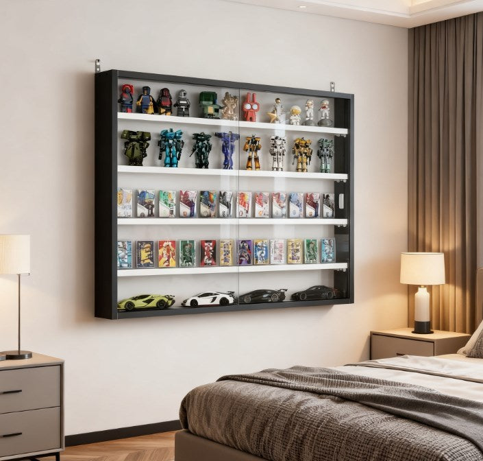 Black Wall-Mounted Display Case with Large Capacity,Clear Door for a Stunning Collectible Showcase - Grand Goldman Shop