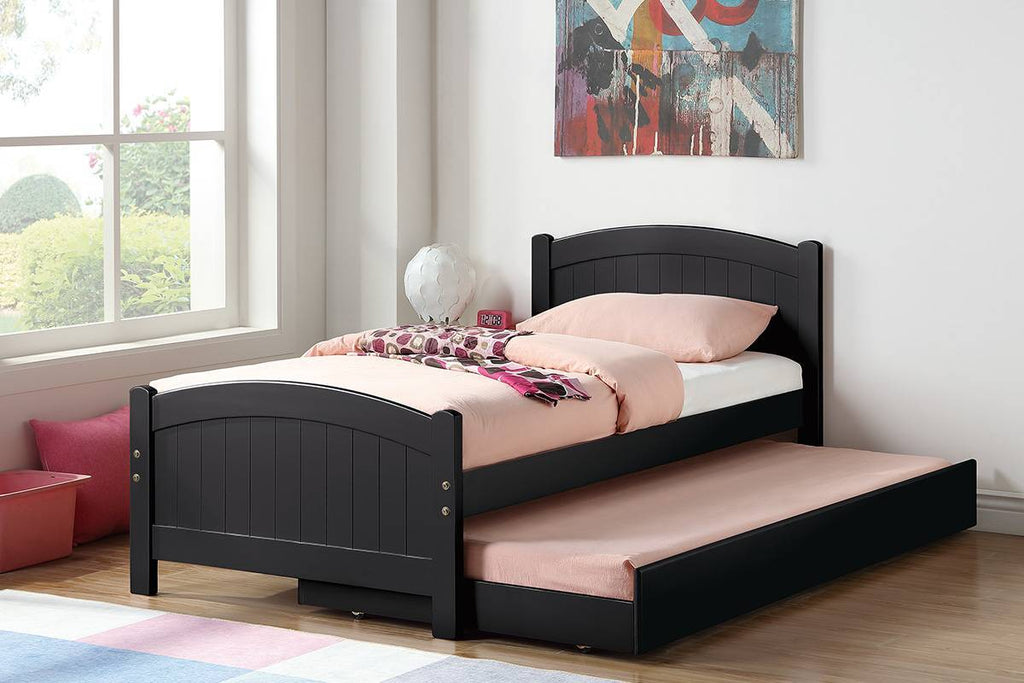 Twin Size Bed w/ Trundle Slats Black Pine Plywood Kids Youth Bedroom Furniture | Premium Home Decor - Grand Goldman