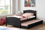 Twin Size Bed w/ Trundle Slats Black Pine Plywood Kids Youth Bedroom Furniture | Premium Home Decor - Grand Goldman