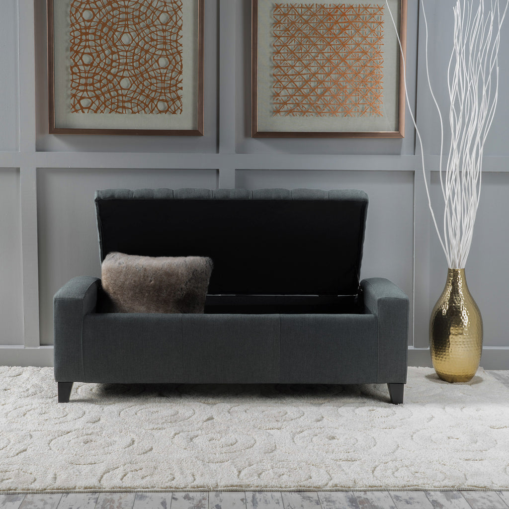 Contemporary Storage Ottoman with Tufted Top in Dark Grey Fabric - Grand Goldman Shop