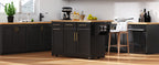 K&K 59.3' Kitchen Island with Storage 2 Pull Out Cabinet Organizers & Rubber Wood Drop Leaf, Rolling Kitchen Island with Trash Can Storage, Power Outlet, Spice & Towel Rack for Kitchen, Dining, Black - Grand Goldman Shop