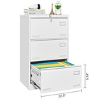 Contemporary White Metal Lateral File Cabinet with Lock, 3 Drawer Office Storage for Legal/Letter/A4/F4 - Grand Goldman
