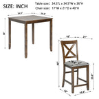 5 Piece Dining Table Set, Wooden Dining Square Table Set for 4, Counter Height Kitchen Table Set with Square Table and 4 Upholstered Chairs for Small Space, Walnut - Grand Goldman Shop