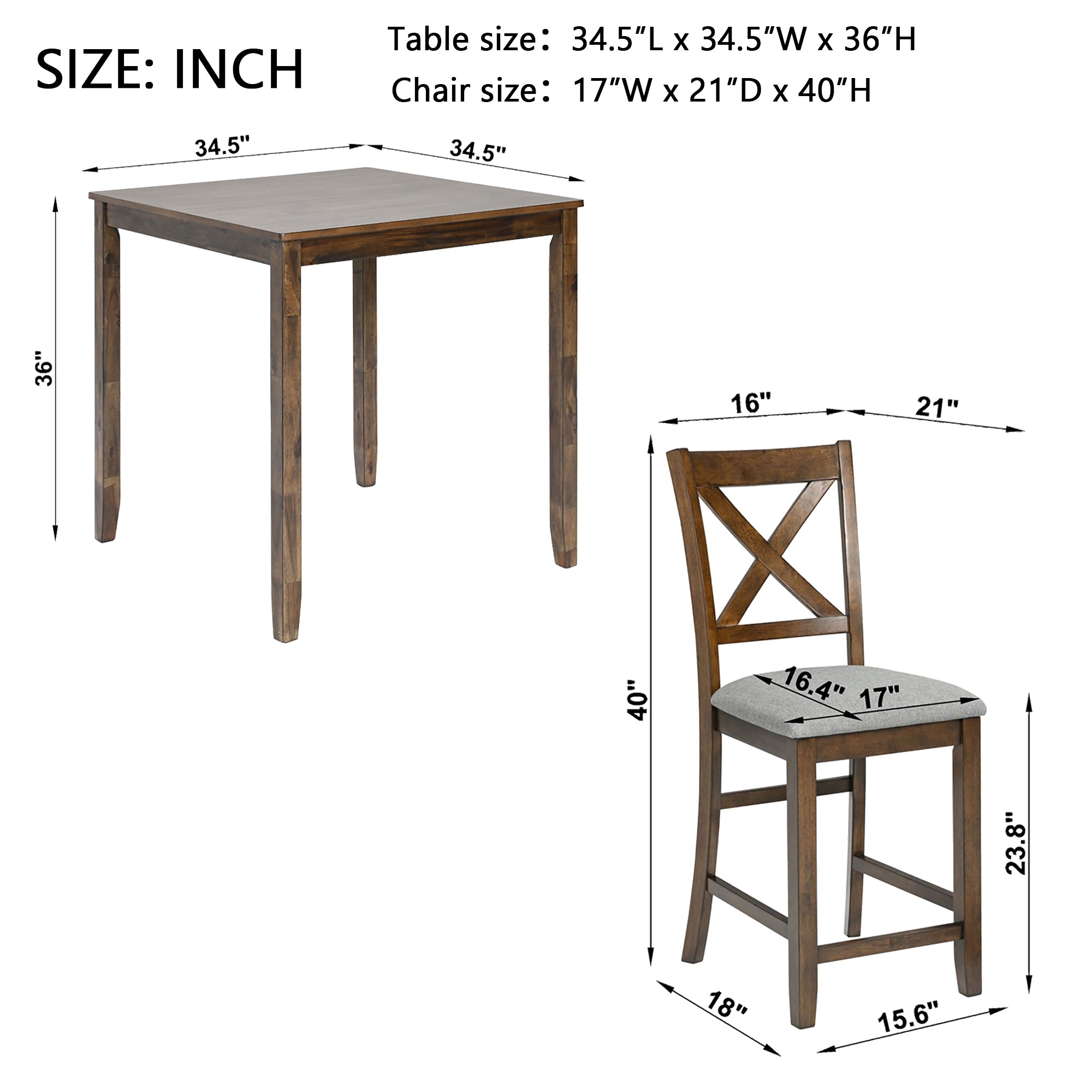 5 Piece Dining Table Set, Wooden Dining Square Table Set for 4, Counter Height Kitchen Table Set with Square Table and 4 Upholstered Chairs for Small Space, Walnut - Grand Goldman Shop