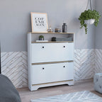 Calgary Shoe Rack, Superior Top, One Open Shelf, Two Extendable Shelves -Light Oak / White - Grand Goldman Shop