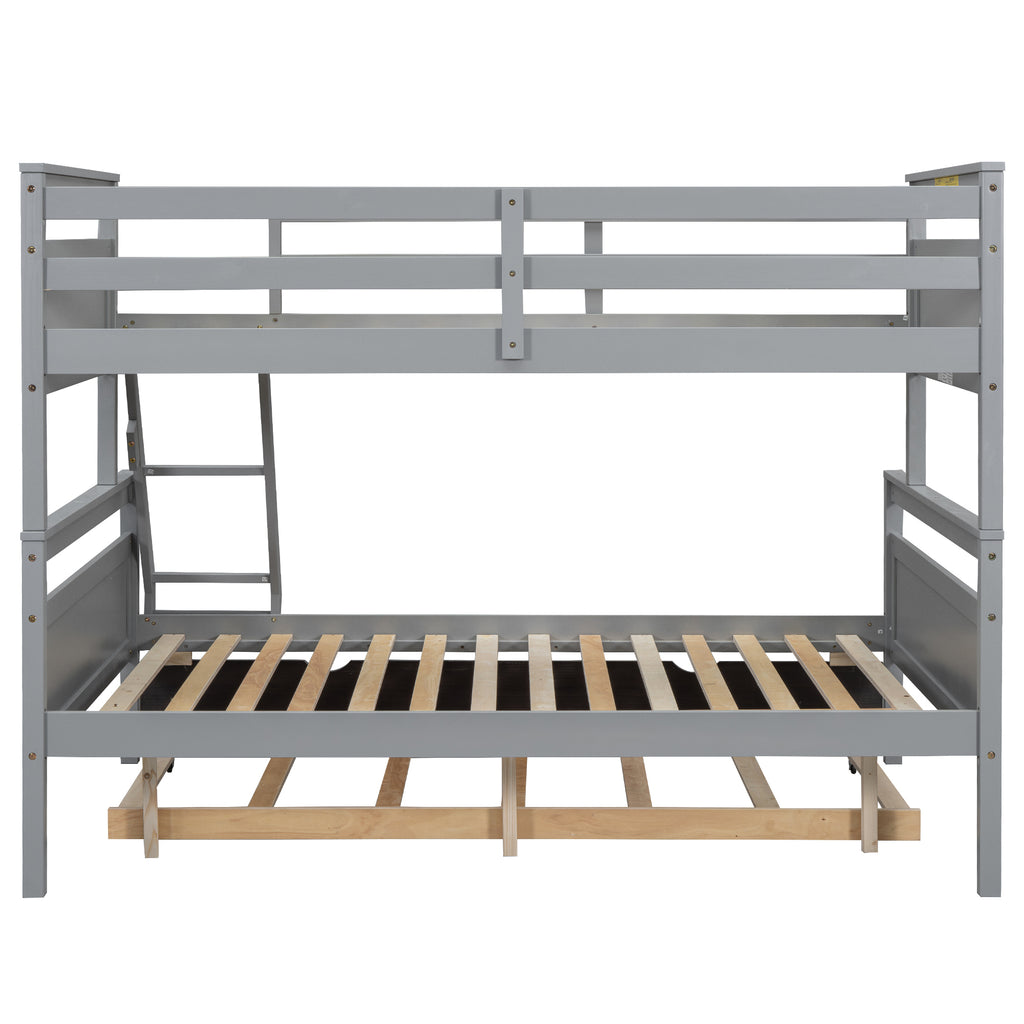 Gray Twin Over Full Bunk Bed with Ladder and Twin Trundle, Pine Wood Frame, 79.3''L x 57.1''W x 61.3''H - Grand Goldman Shop