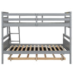 Gray Twin Over Full Bunk Bed with Ladder and Twin Trundle, Pine Wood Frame, 79.3''L x 57.1''W x 61.3''H - Grand Goldman Shop