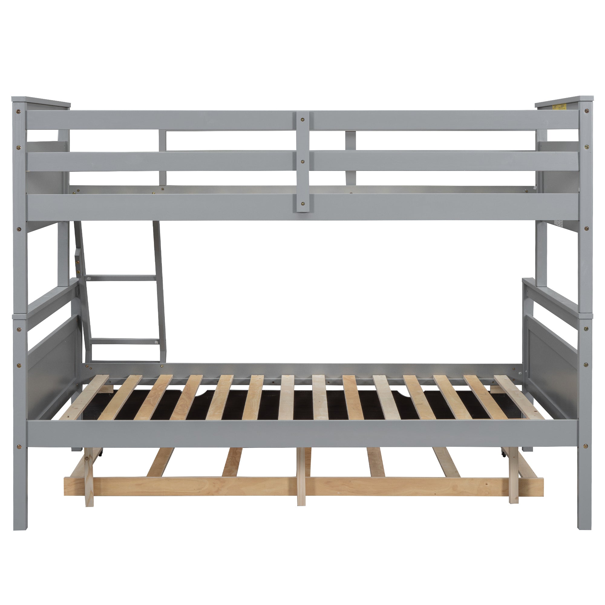 Gray Twin Over Full Bunk Bed with Ladder and Twin Trundle, Pine Wood Frame, 79.3''L x 57.1''W x 61.3''H - Grand Goldman Shop