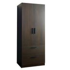 Brook Two-Door Wood Closet with Two Drawers and Hanging Bars in Dark Brown Solid Wood - Grand Goldman Shop